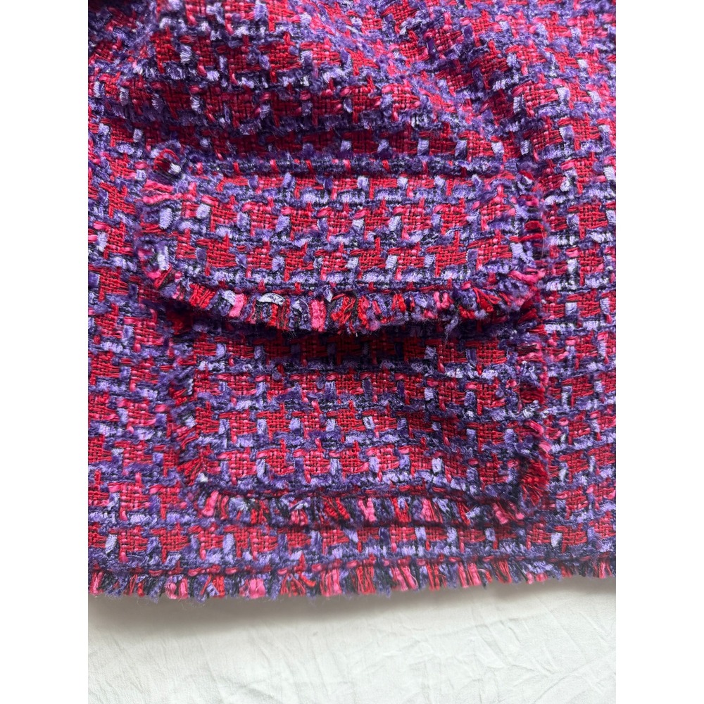 Talbots Womens Red Purple Tweed Blazer Jacket Gold Crest Buttons Fringed Size 16 - Picture 4 of 7